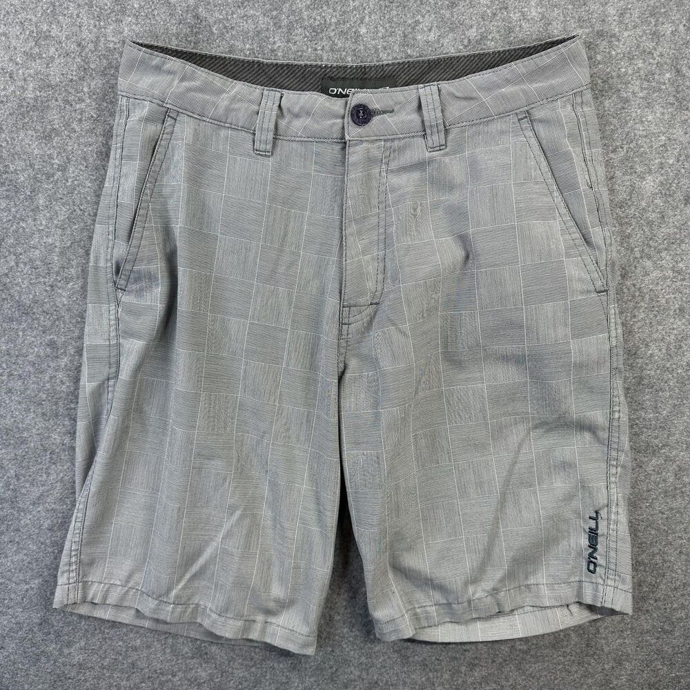 O'Neill Shorts Mens 30 Gray Check Chino 10 Inseam Casual Golf Performance Walk